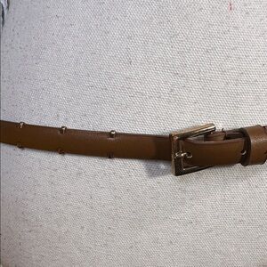 Brown Faux Leather Belt with Gold Buckle and Wraparound Studs